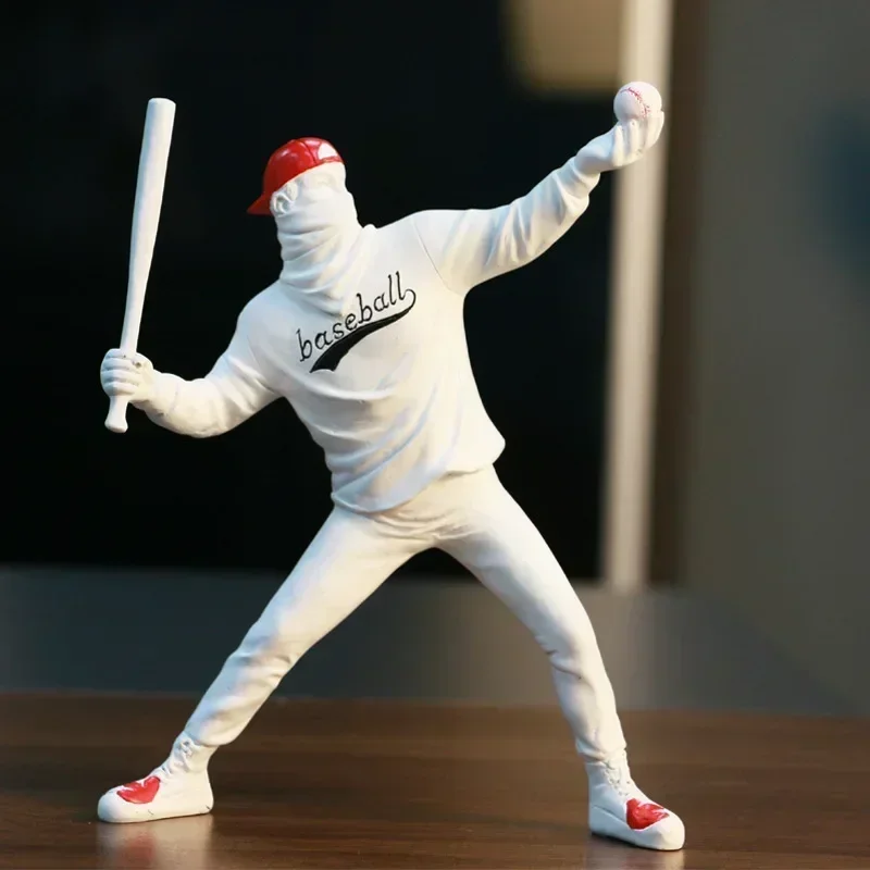 Character sculpture decoration, Banksy baseball boy resin art head decoration, wine cabinet home living room small decorations