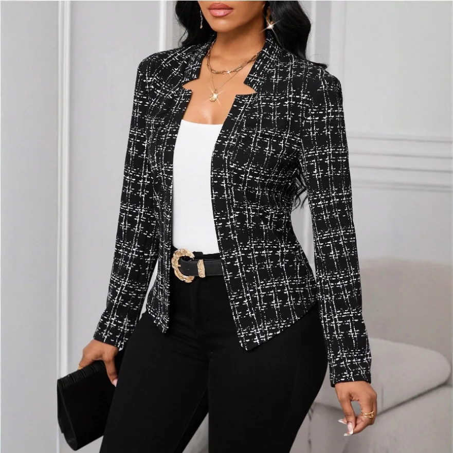 وصل حديثًا لعام 2025 ملابس نسائية أوروبية وأمريكية بسيطة وعصرية مطبوعة ومربعات معطف سترة