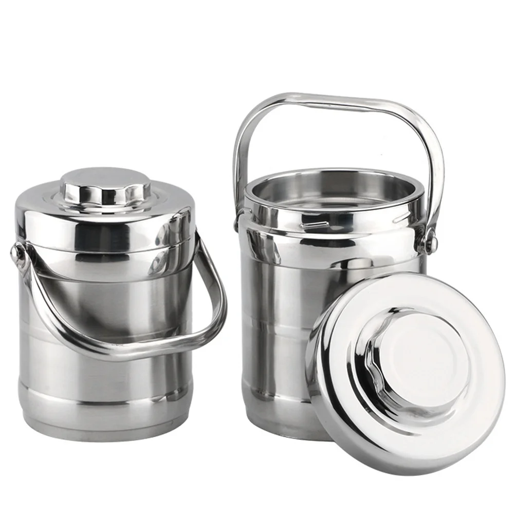 

Серебристый портативный ланч-бокс из нержавеющей стали 1,4 л, многослойный термоконтейнер с вакуумной изоляцией, герметичный для путешествий, офиса