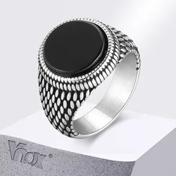 Vnox Men's Stamp Ring, Retro Round Gemstone Ring Vintage Stainless Steel Scales Hip Hop Ring Band Finger Jewelry, Signet Ring
