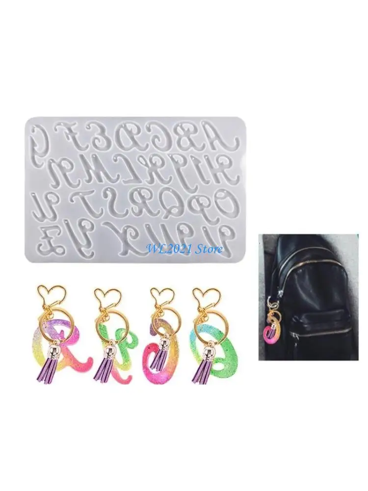 

G5GC Cursive English Letter Keychain Epoxy Resin Mold with Hole Keyring Pendant Mold