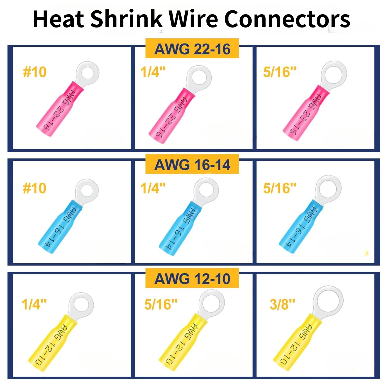 50PCS Heat Shrink Ring Round Insulated Terminals Wire Cable Connectors Wiring Crimp Terminals RV1.25/2-5/6/8