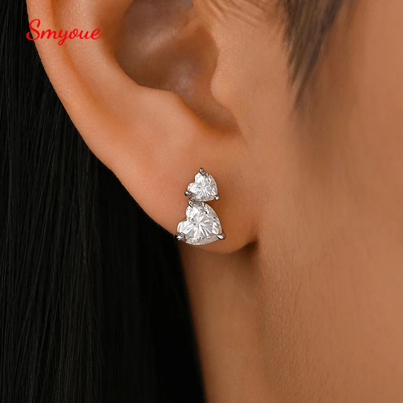 

Серьги-гвоздики Smyoue Cute Heart Cut 3CTTW с муассанитом для женщин, из стерлингового серебра 925 пробы, сияющие, с имитацией бриллиантов, покрытие 18K