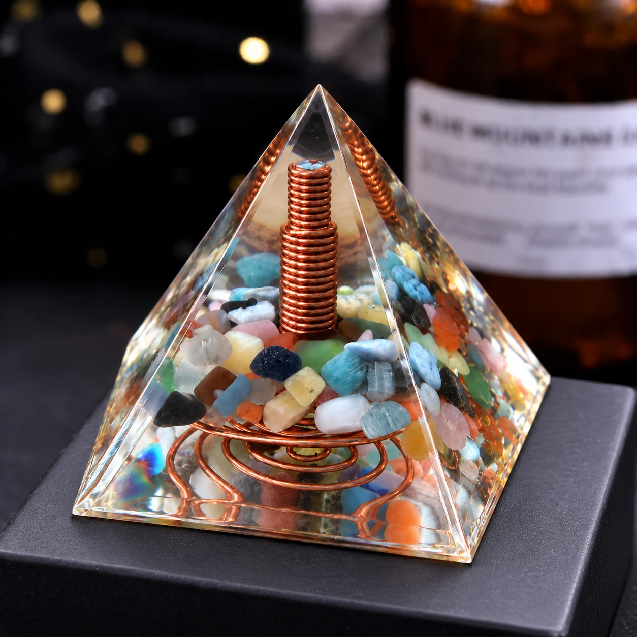 Orgone Pyramid with Spiral Copper Wire Natural Red Jasper Gravel Orgonite Energy Generator Meditation Ornament Crystal Gift