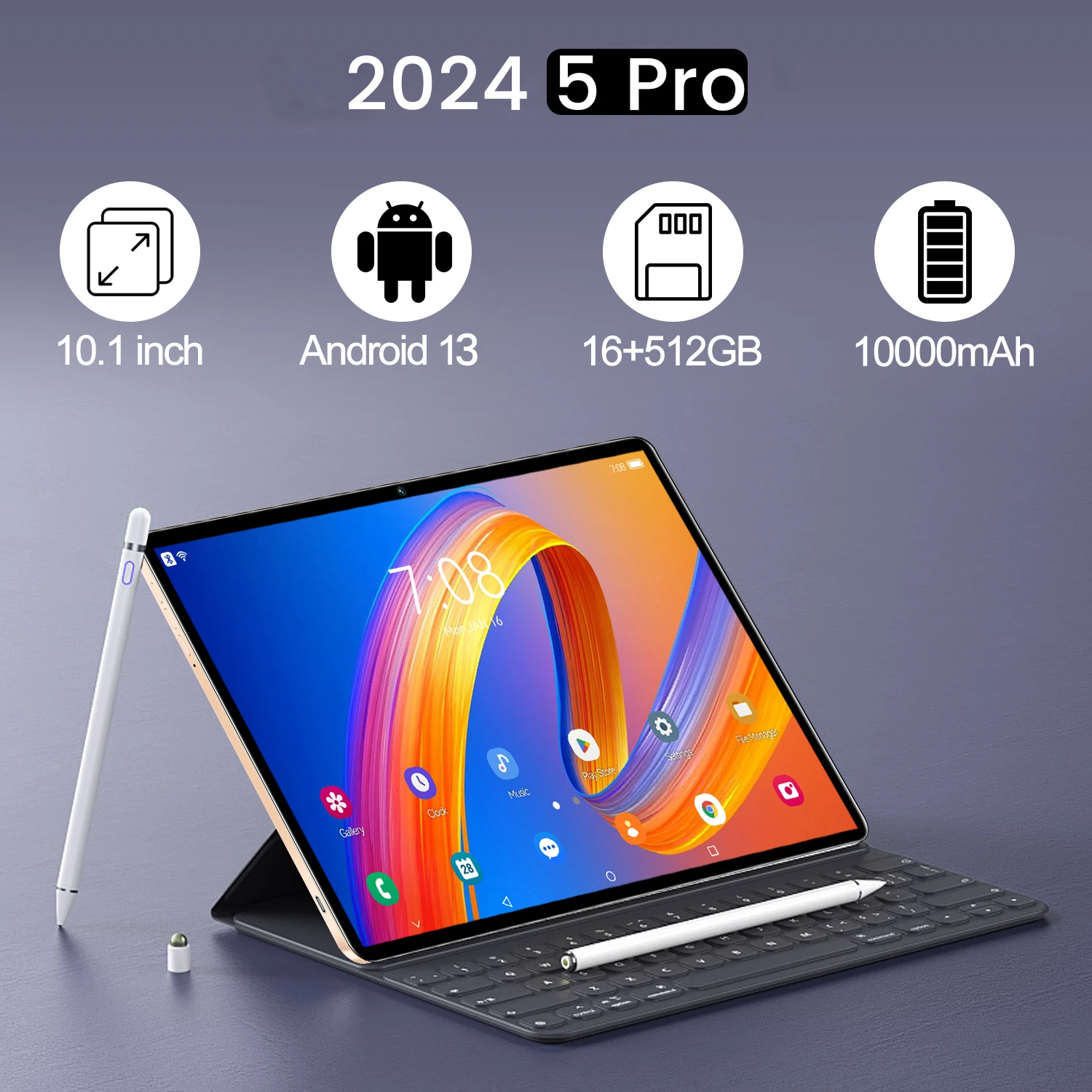 Tablette Android Pad 5 Pro, 2024 ", Snapdragon 10.1, PC avec clavier, carte graphique pour touristes 5G, tablettes Wi-Fi, version globale, 870