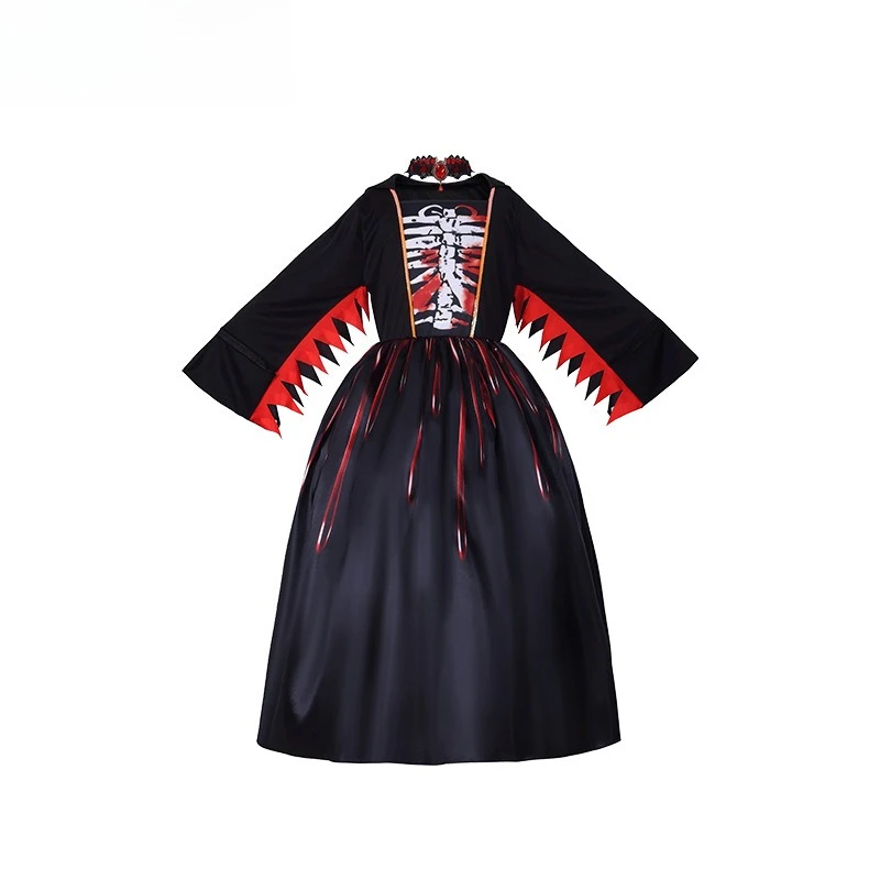 

New Halloween Costume Cosplay Witch Black Skeleton Dress Necklace Suit Horror Theme Party Role Playing Outfit Adult Women