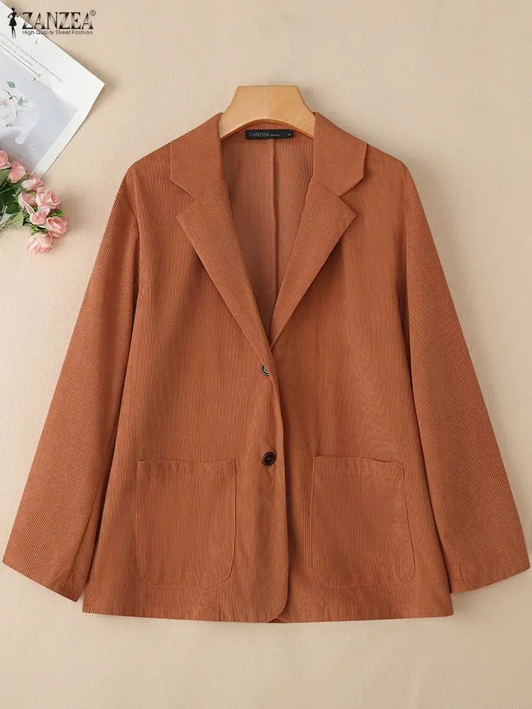 Feminino fw 2025 veludo casual blazer elegante entalhado lapela manga longa bolsos remendo botão acima terno jaquetas zanzea deslocamento