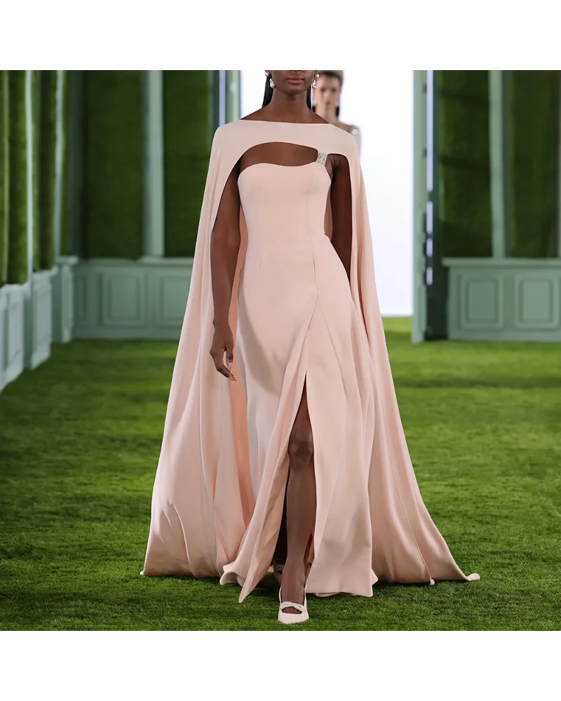 Luxury Evening Dresses Strapless Cutout Chest High Slit Floor Length Formal Gowns Women’s Wedding Dress for Customized