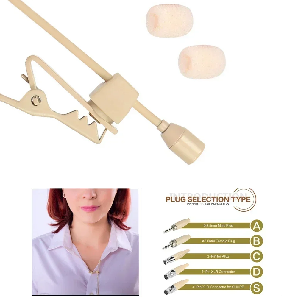 Beige Microphone Lavalier Lapel Clip Microphone 3.5mm 3-Pin 4-Pin XLR For Wireless Omnidirectional Condenser Cartridge Mic