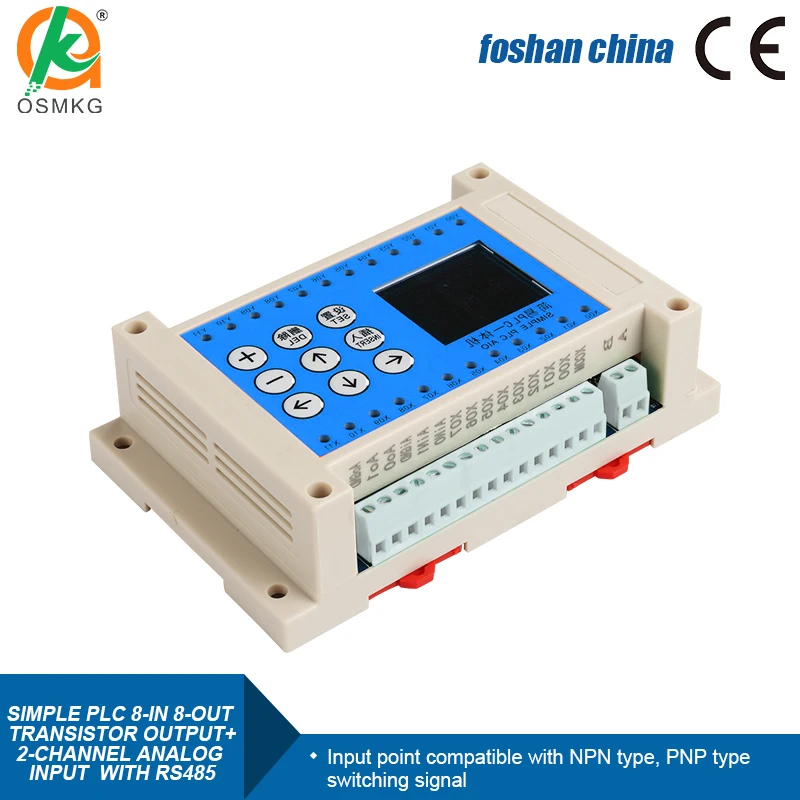 8 Input 8 output Transistor Output  PLC Controller  2-Channel Analog Inputs 0-10V 0-20mA PLC with RS485 for HMI