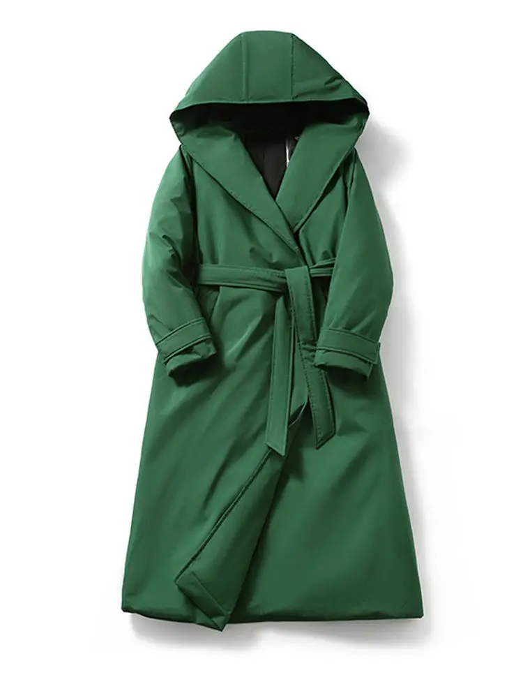 Women's Long Jaet Goose down Quilted Coat Anti-Cold Warm Casual Sle Hooded Long Sve Windproof Regular Thin