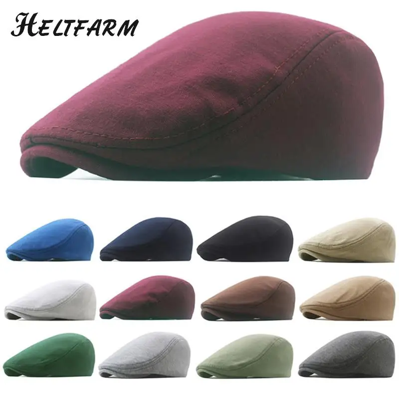 Topi katun pria dan wanita, 1 buah topi baret kasual lembut Unisex, Solid, pria dan wanita