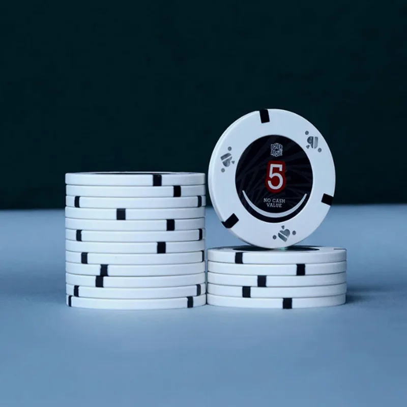 25pcs 43mm Texas Hold'em Ceramic Poker Chips, Professional with Face Value, Mahjong Chip Coins Board Game Table Games
