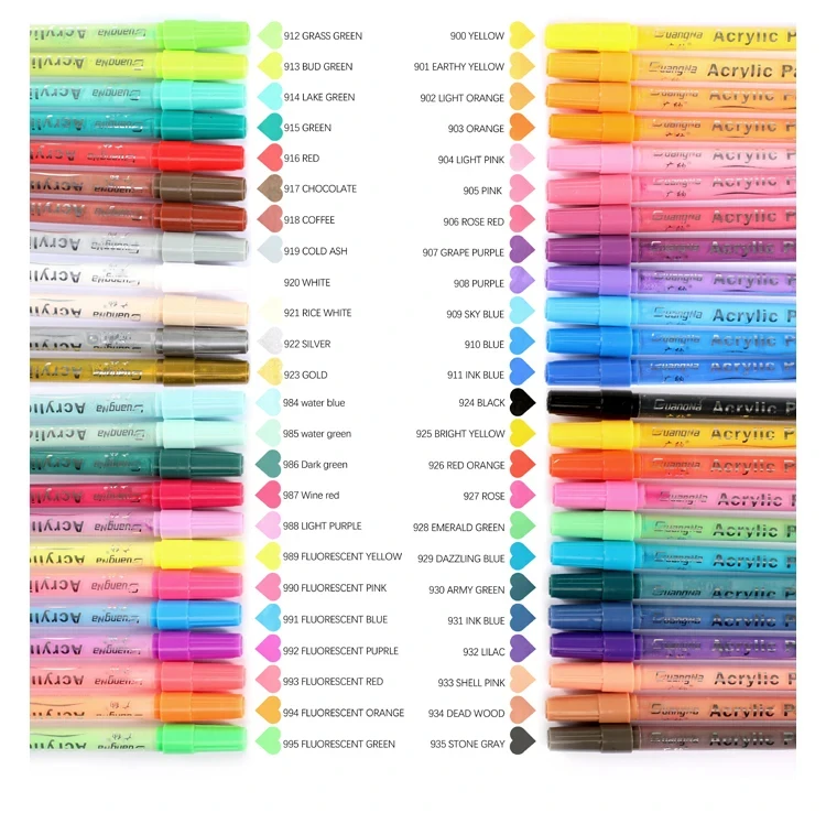 48 Colors Acrylic marker set 2mm Paint Pens Professional Art for Rocks glasses metal Car body painting guangna painter Supplies