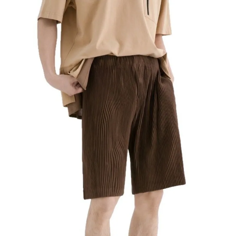 Miyake Pleated Men's Shorts Japanese Original Drape Casual Five Pants Loose Casual Versatile Youth 2025 Summer Men Clothing