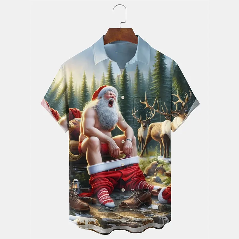 

Christmas Humorous Funny Santa Claus Shirt For Men 3D Print Hip Hop Music Button Shirts Beer Party Fun Xmas Hawaii Shirt 2026