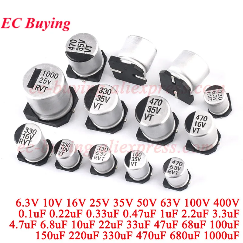 

50Pcs/5pcs SMD Electrolytic Capacitor Aluminum 6.3V 10V 16V 25V 35V 50V 63V 100V 400V 1UF 4.7UF 10UF 47UF 100UF 470 680 1000UF
