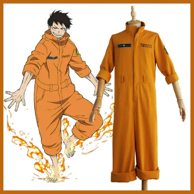 Новая модель аниме Fire Force Shinra Kusakabe Maki Oze Косплей Костюм Желтый комбинезон с длинными рукавами Униформа Парик Мужчина Женщина Hallowe