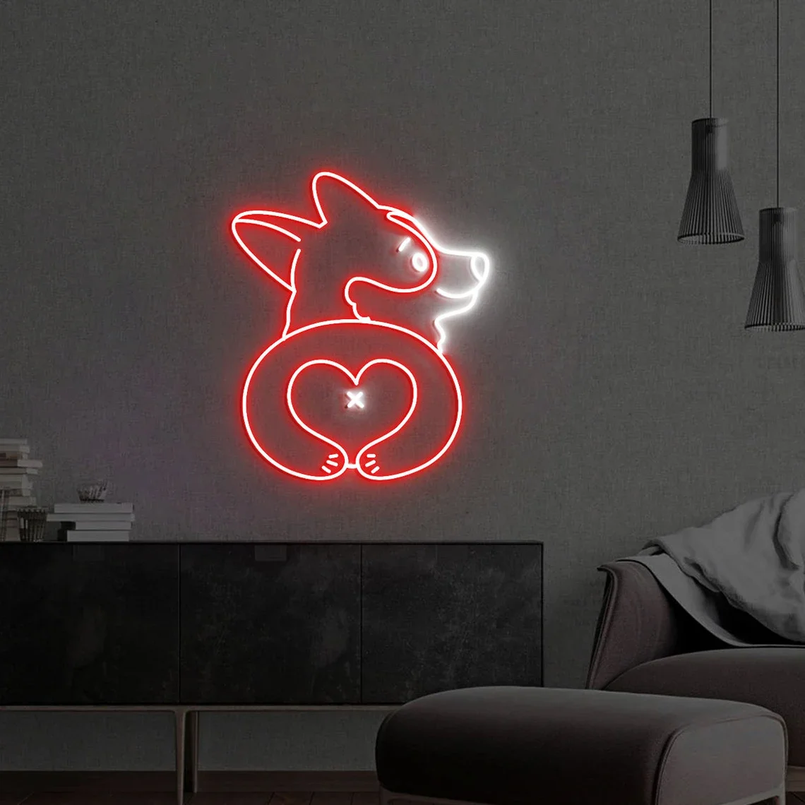 Corgi Butt Neon Sign Cute Dog Led Lights Custom Animal Wall Art Lights Baby Kids Bedroom Night Lamp Game Room Bar Beer Club Sign