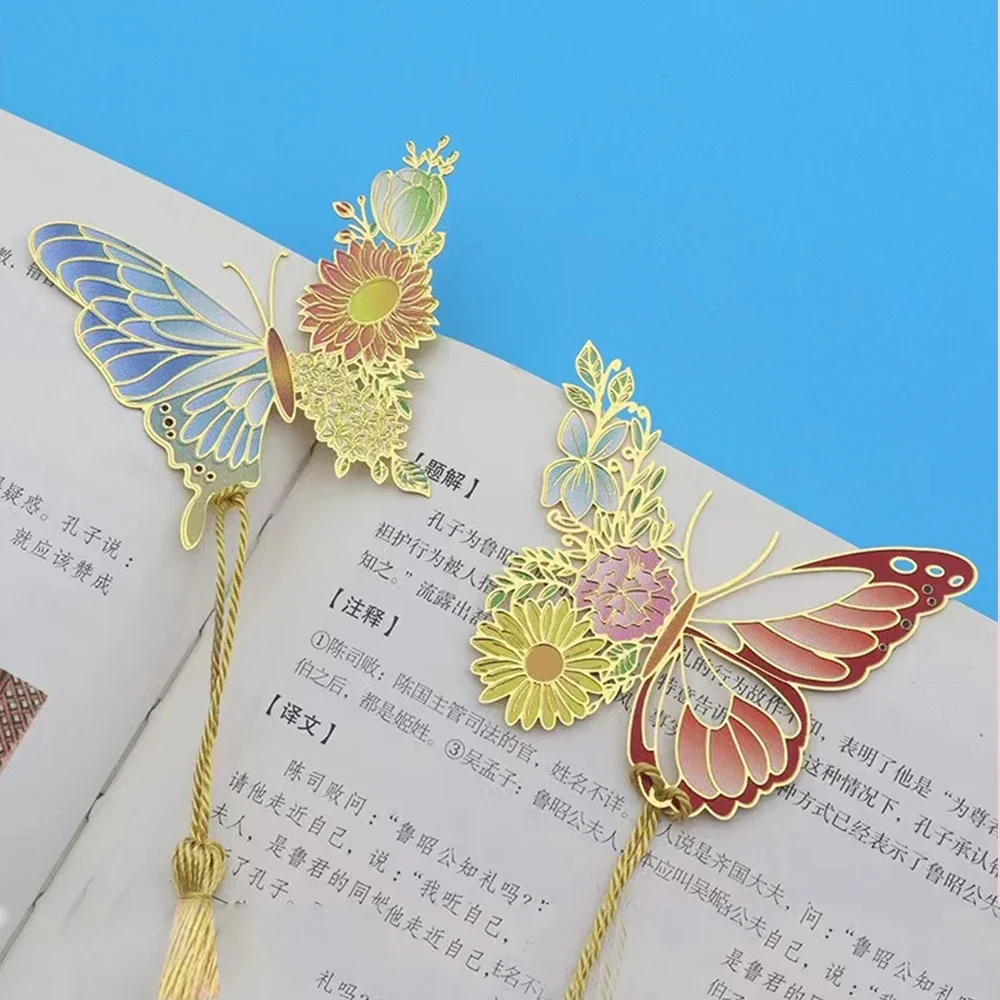 Exquisite Butterfly Metal Bookmarks Fashion Flower Insect Shape Book Mark With Tassel School Office Supplies Student Stationery