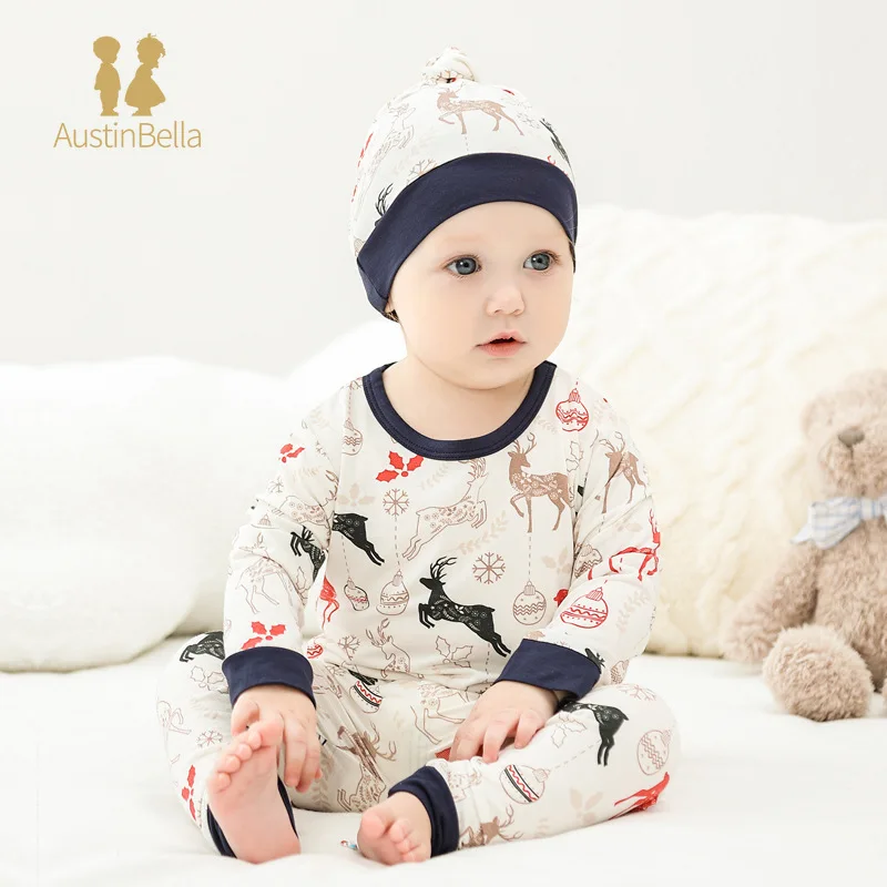 Spring Autumn Bamboo Fiber Kids Pajamas Set Children Christmas Sleepwear Sets Children Toddler Baby Long Johns Clothing Sets