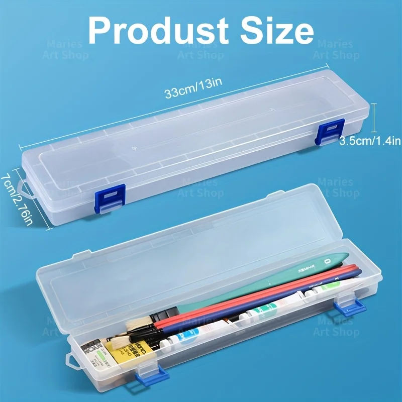 1PC Large Translucent Plastic Brush Storage Holders Portable Art Supply Organizer Case for Long Brushes Colored Pencils Markers