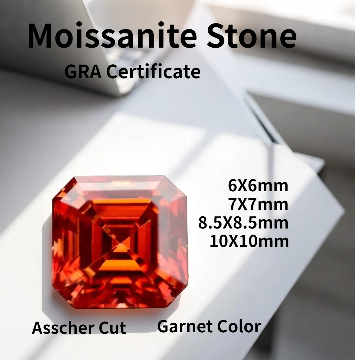 

Garnet Color Moissanite Stone Asscher Cut Gemstones Lab Grown Diamond For Charms Jewelry Making Materials With GRA Certificate