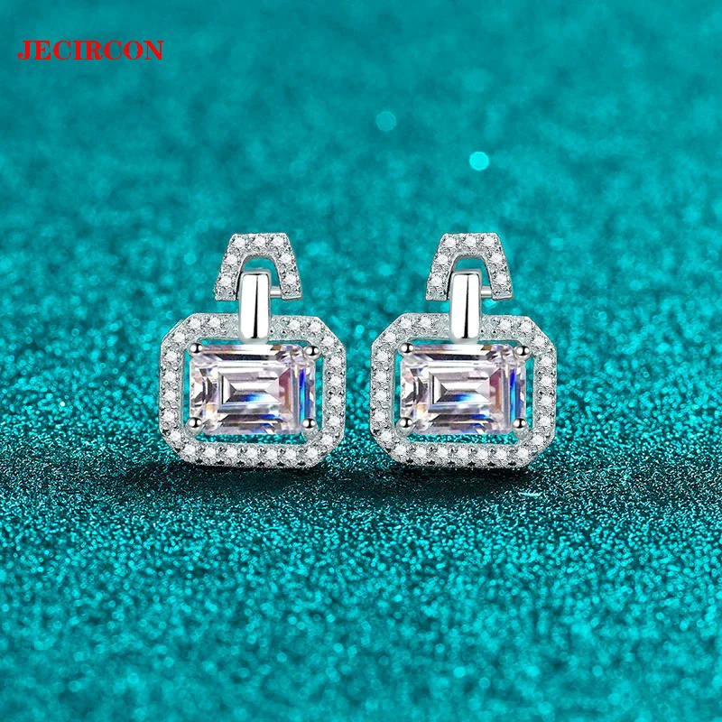 

JECIRCON S925 Sterling Silver 1CT Emerald Cut Moissanite Earrings for Women, Geometric Rectangle Minimalist Luxury Bridal Studs