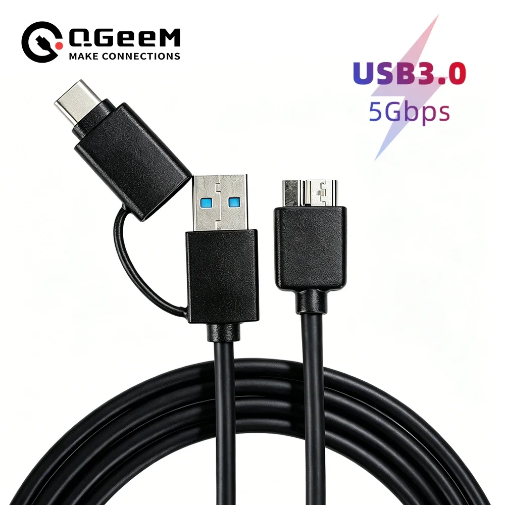 Cable QGeeM USB 3.0 A/Type C a Micro B 5Gbps, Cable Tipo A a Micro B para Disco Duro Externo HDD SSD, MacBook, Toshiba Canvio, Samsung, Laptops, PC, Cable USB Type C Micro B 3A, Cordón de Sincronización de Datos Rápido