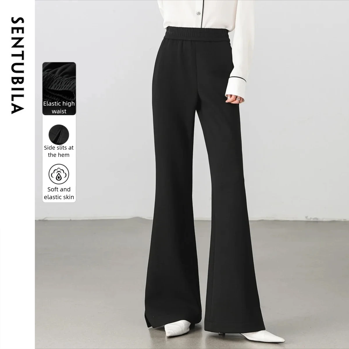 

SENTUBILA Flared Pants for Women 2025 Spring Office High Waist Daily Trousers with Pockets Split Hem Slimming Bottom 151K73626