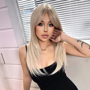 Alan Eaton Blonde Synthetische Perücken mit langer Fringe gerade weiche Perücke täglich haarresistente Hitze natürliche Perücke aussehen 10 Hauptverkäufe Lisa Blonde Perücken - №9