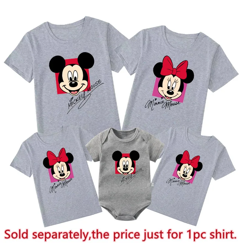 Funny Family Matching Outfits Daddy Mommy Daughter Son T-Shirt Baby Rompers Family Look Mickey Minnie Tops Photography Clothes