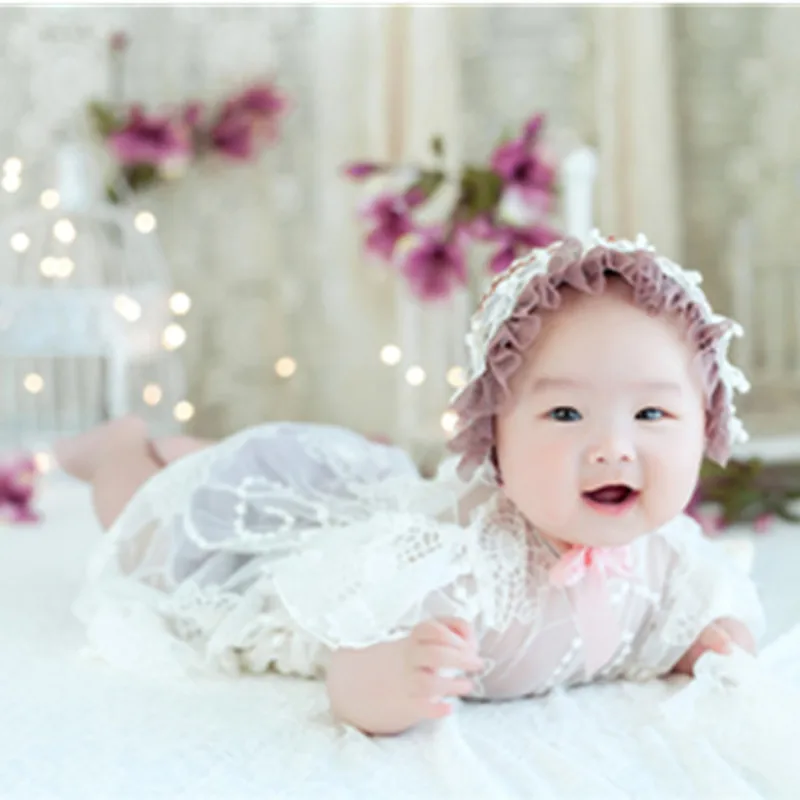 

Newborn Photography Baby Lace HAT+Dress+Pants 3-Piece Suit Baby Photograph Props Accessories Studio Infant Take Photos Clothing