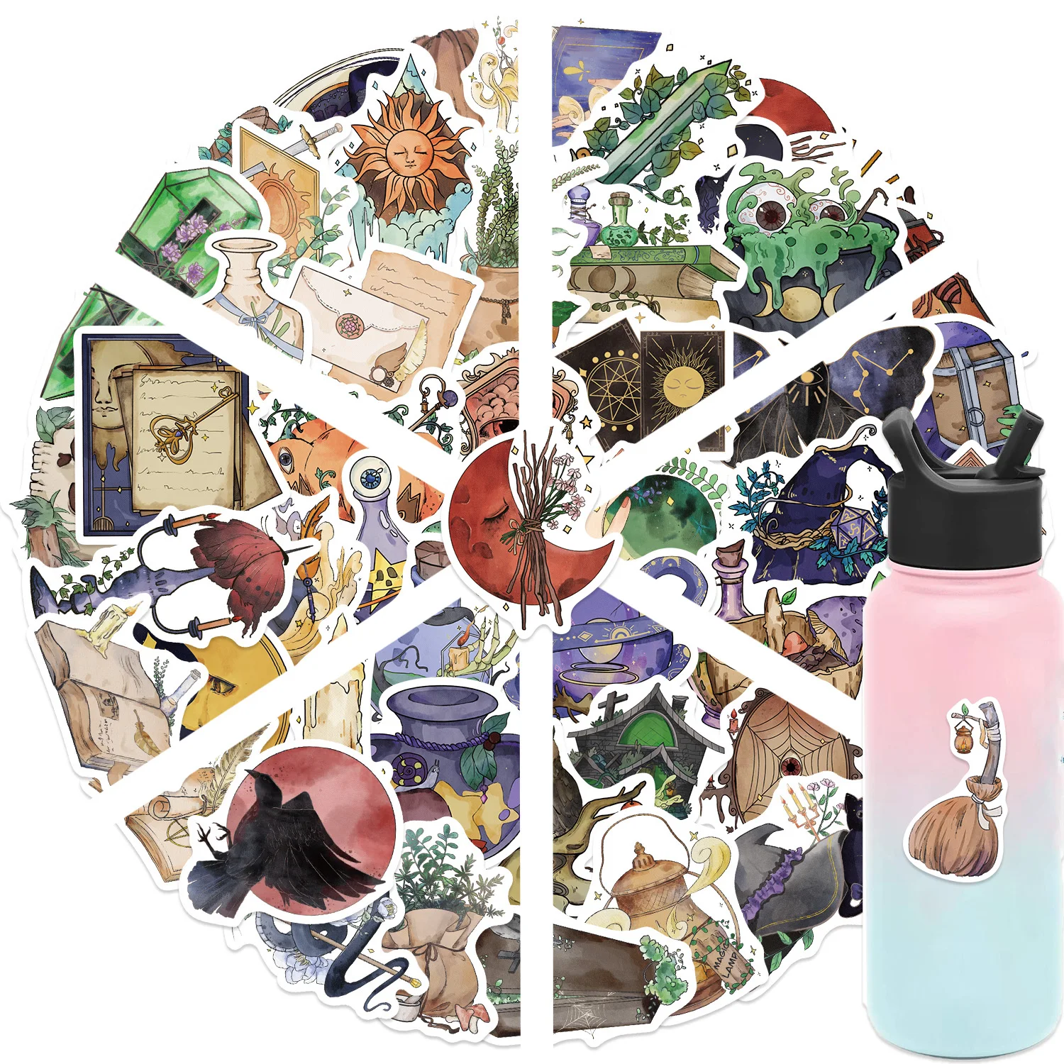 Set di adesivi impermeabili da strega gotica da 50 pezzi per riviste, scrapbooking, artigianato fai da te, laptop, custodie per telefoni