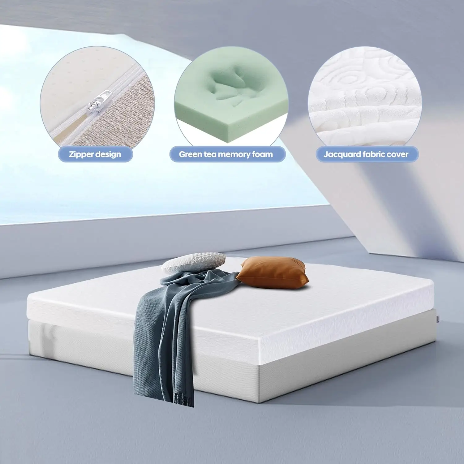 Materasso doppio in pollici, materasso in memory foam con gel di tè verde certificato CertiPUR-US in una scatola senza fibra di vetro, materasso per bambini a castello