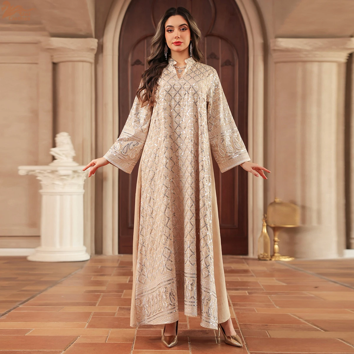 

2026 Eid Muslim Embroidery Dress Women Fashion Sequins Abaya Party Jalabiya Long Robe Arab Ramadan Kaftan Morocco Dubai Vestidos