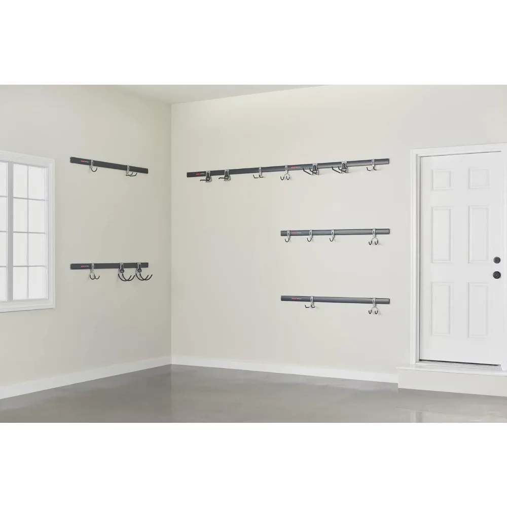 FastTrack Garage Wall-Mounted Storage Kit, 6 Rails and 18 Hooks, Black, for Home/House/Tool/Sports/Equipment/Utility Purposes