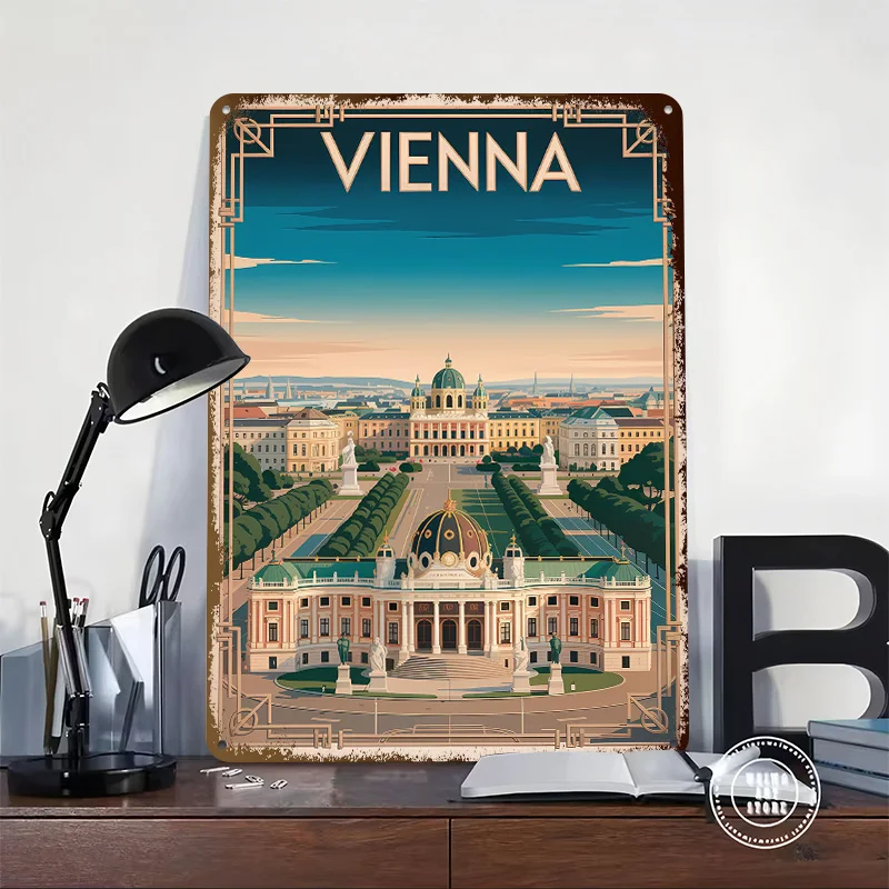 Vienna Art Deco Travel Printing Poster Customized Retro Wall Art Vintage Metal Signs for Room Mancave Decoration At Home Decor