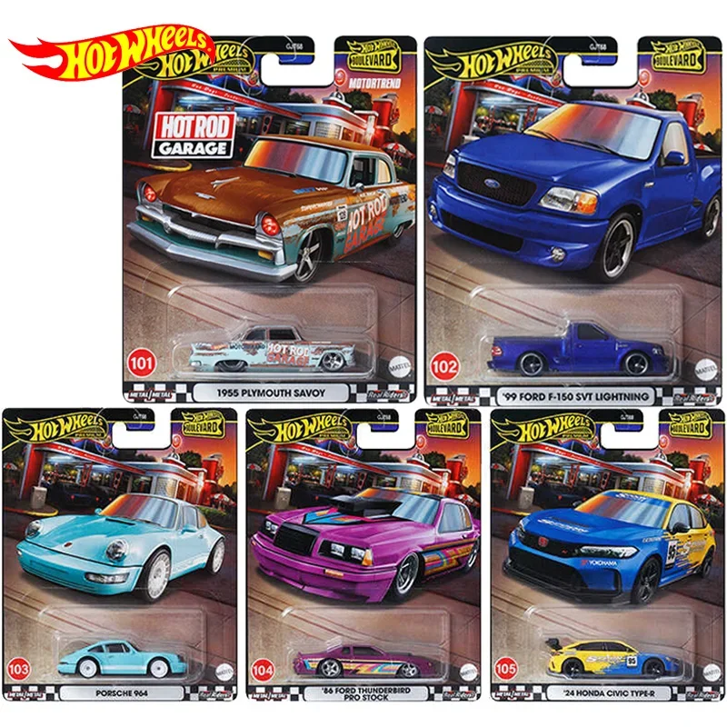 Orijinal sıcak tekerlekler Premium Boulevard araba modelleri Porsche Honda Civic Ford Thunderbird kauçuk lastikler Boys oyuncaklar Plymouth 1/64 oto