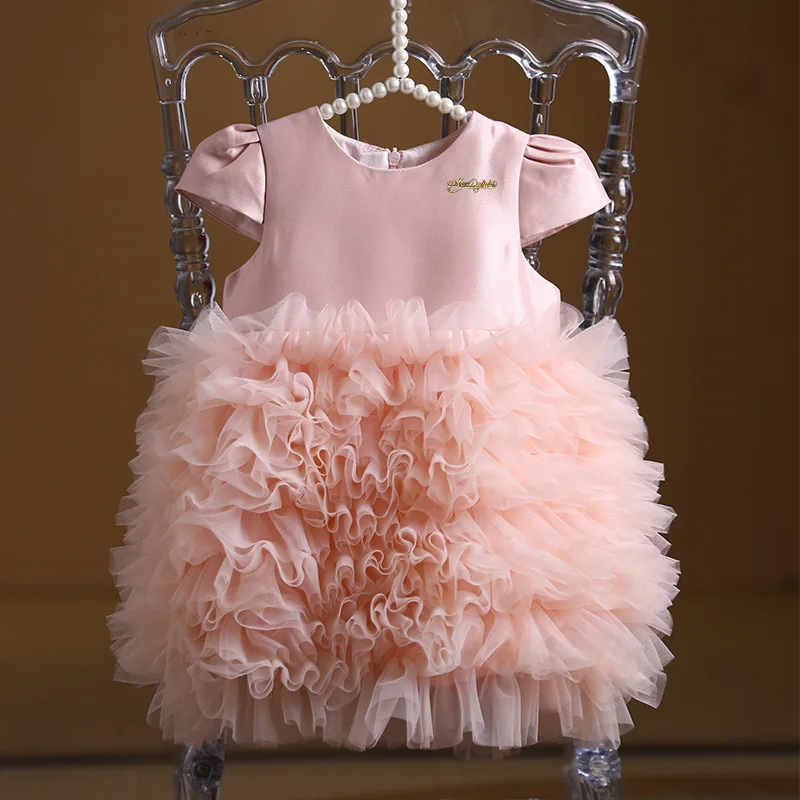 

Newborn baby's 1st birthday dress 2024 summer new baby girl bow tutu cake dress for girls luxury wedding ball communion dress