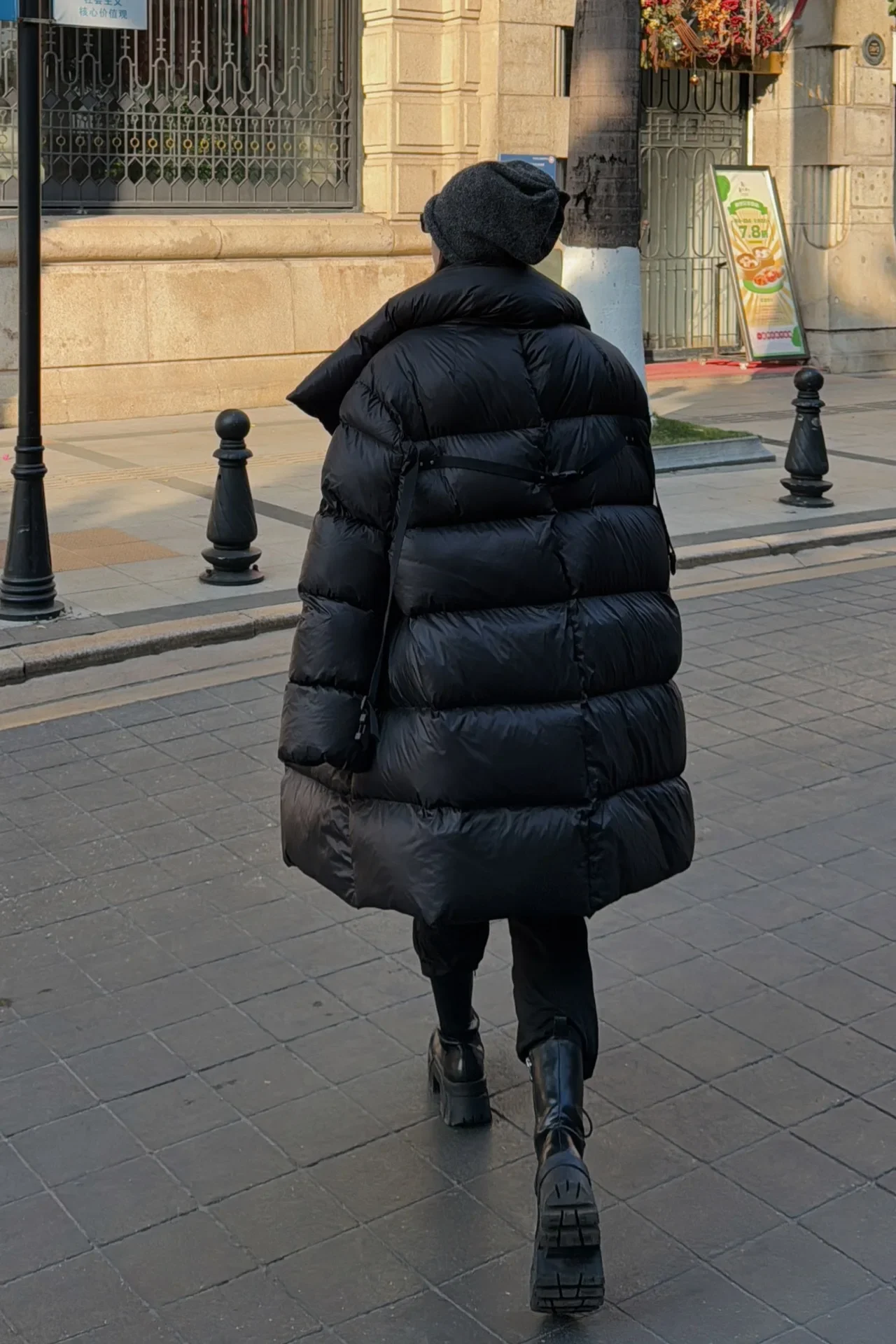 Owens Down Jacket Streetwear Oversized Bib Rick Jacket High Street Long Black Coat Fashion Goose Down Coat Punk RO Overcoat