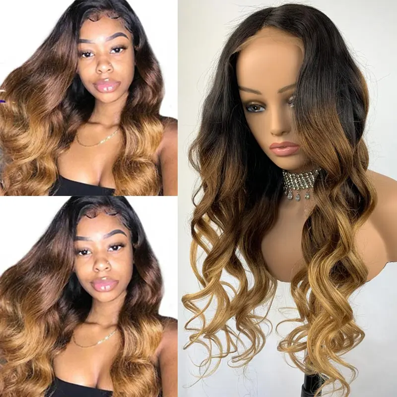 130 Density 1B/4/27 Body Wave Brazilian Ombre Honey Blonde Lace Front Human Hair Wigs for Black Women