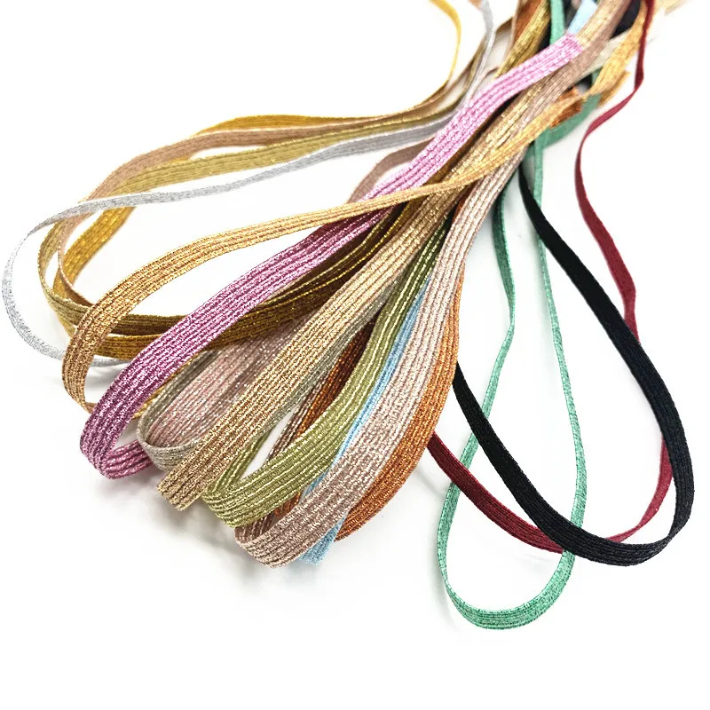 2/5 jardów/partia 6mm Elastyczna Taśma Złoty Drut Brokatowa Elastyczna Taśma Spandex do Wykończeń Szycia Tkanin DIY Akcesoria do Szycia Odzieży