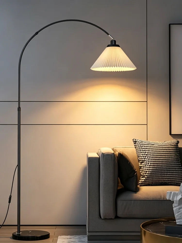 White Arc Floor Lamp Marble Base Pleated Shade Adjustable Height 145-180cm E27 Light EU UK US AU Plugs for Living Room Bedroom