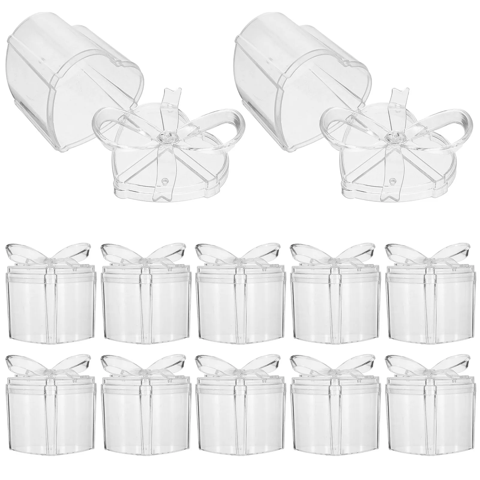 

12pcs Transparent Candy Box Clear Plastic Boxes Heart Shaped Packaging Bow Design Lightweight Durable Reusable Material