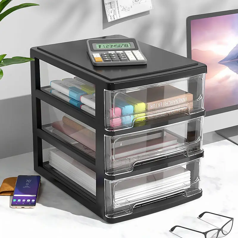 

3-layer Drawer Desk Storage Box Plastic Document Sundries Holder Cosmetic Cabinet Storage Organizer Desktop Makeup Organizer Box