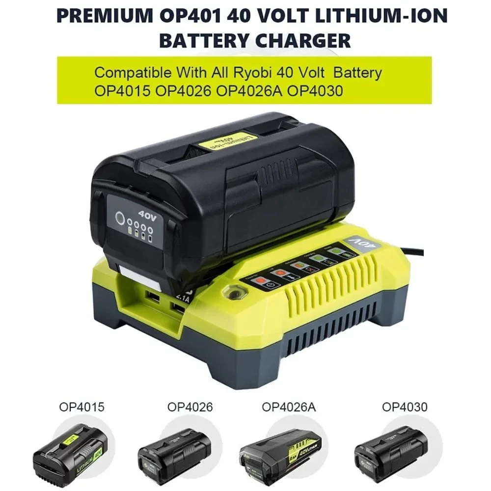 

OP401 Lithium-Ion Battery Charger for Ryobi 40V Li-ion Battery OP4050A OP4015 OP4026 OP4030 OP4040 OP4050 OP400A OP403A ZROP401