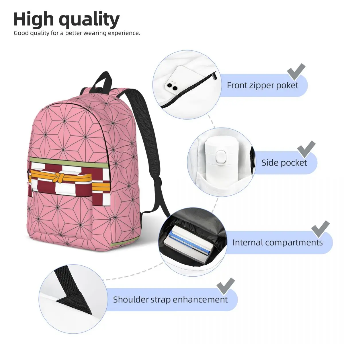 Demon Slayer Nezuko Kamado Backpack Elementary High College School Student Bookbag Teens Daypack Lightweight