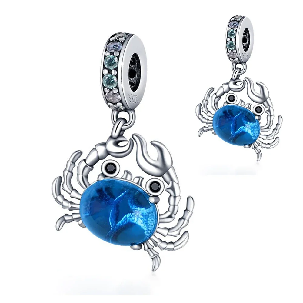 

Blue Marine Animal Cute Crab Pendant Charm Fit Original Pandora Bracelet DIY Women Summer Jewelry Gift