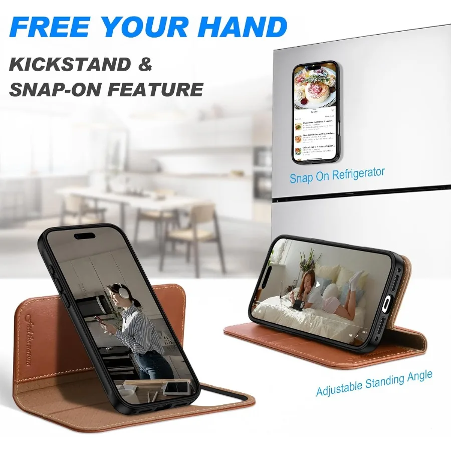 Custodia a portafoglio in vera pelle 2 in 1 per iPhone 17 Pro Max 6.9 con ricarica wireless Design magnetico staccabile Blocco RFID Ca